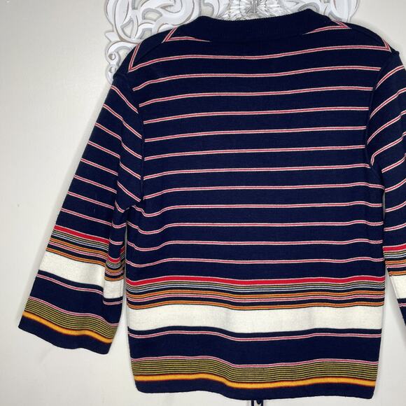 VTG VAMP by Koret size M Knit SWEATER V-Neck Button up 3/4 Sleeves Striped BLUE - Picture 8 of 16